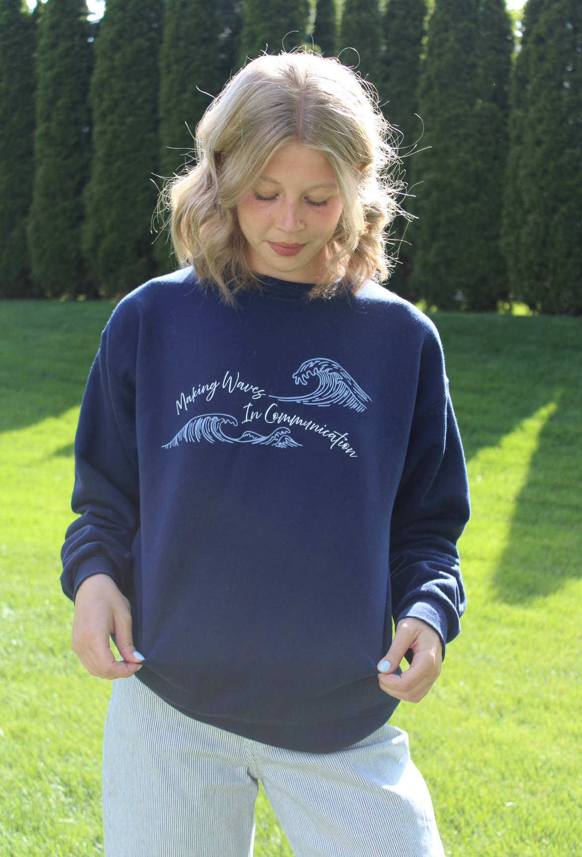 Crewneck Sweatshirt — "Making Waves in Communication" Graphic