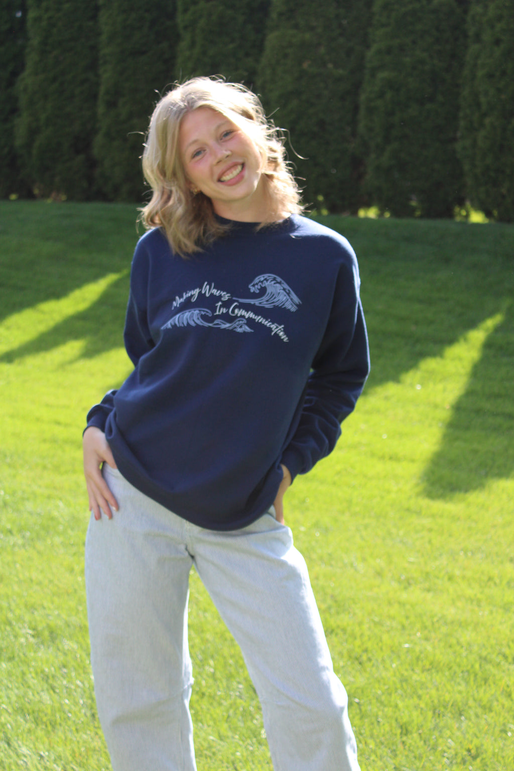 Crewneck Sweatshirt — "Making Waves in Communication" Graphic